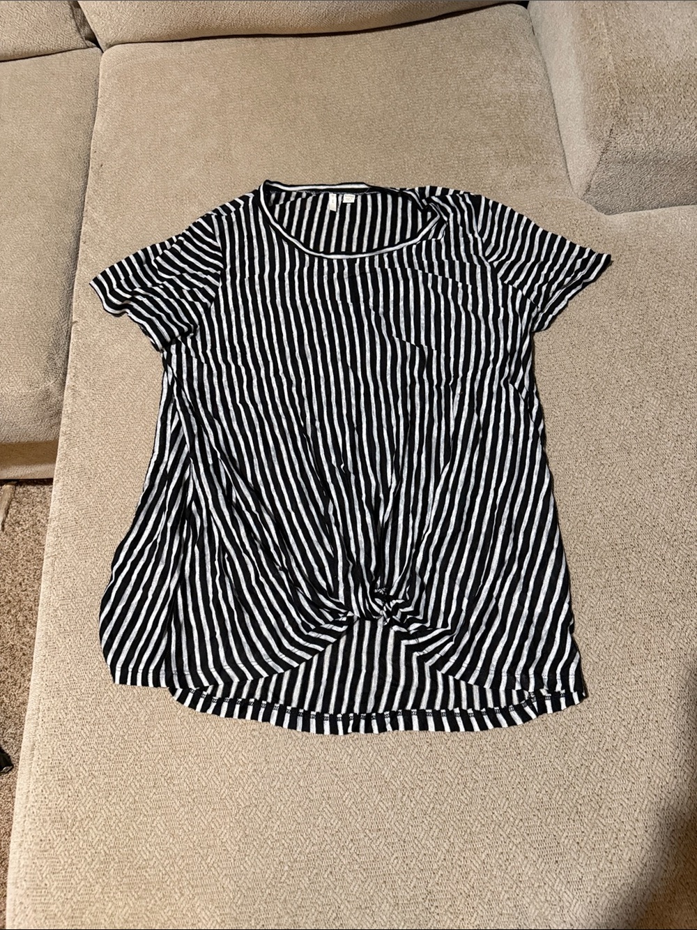 Striped Black & White Knot-Front Short Sleeve Tee